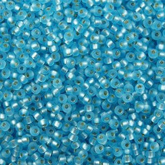 50g Miyuki Round Seed Bead 11/0 Matte Silver Lined Blue Topaz 11-18F