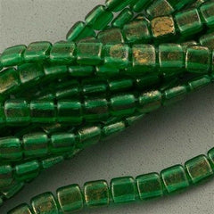 50 CzechMates 6mm Two Hole Tile Beads Gold Marbled Green Emerald T6-50140GM