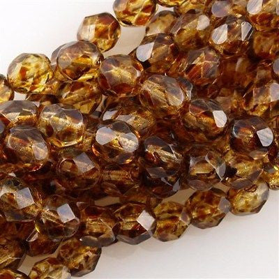 50 Czech Fire Polished 6mm Round Bead Crystal Picasso (00030T)