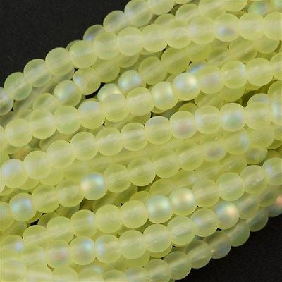 200 Czech 4mm Pressed Glass Round Beads Matte Jonquil AB (80100MX)