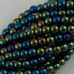 200 Czech 4mm Pressed Glass Round Beads Green Iris (21455)