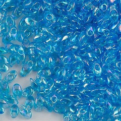 Miyuki Long Magatama Seed Bead Transparent Light Blue AB 8g Tube (260)