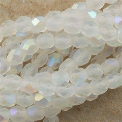 100 Czech Fire Polished 4mm Round Bead Matte Crystal AB (00030MX)