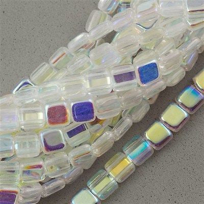 50 CzechMates 6mm Two Hole Tile Beads Crystal AB T6-00030X