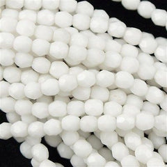 100 Czech Fire Polished 3mm Round Bead Opaque White (03000)