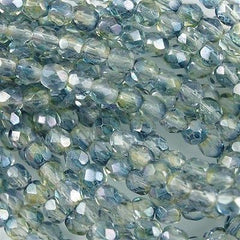 100 Czech Fire Polished 4mm Round Bead Blue Crystal Luster (91008)