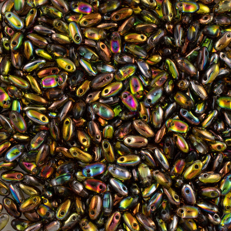 Czech Rizo 2.5x6mm Bead Crystal Magic Green (00030MYB)