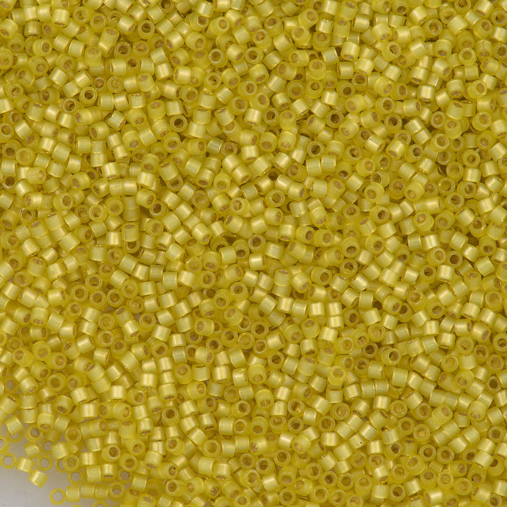 25g Miyuki Delica Seed Bead 11/0 Duracoat Dyed Semi-Matte Silver Lined Citron DB2187