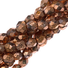 50 Czech Etch Fire Polished 6mm Round Bead Full Capri (27183)