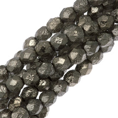 50 Czech Etch Fire Polished 6mm Round Bead Full Chrome (27480)