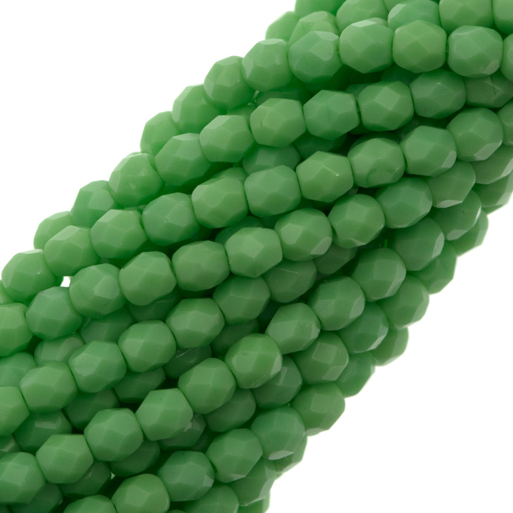 100 Czech Fire Polished 4mm Round Bead Opaque Spring Green (53200)
