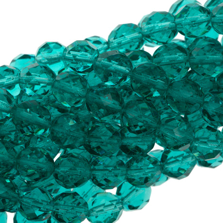 50 Czech Fire Polished 8mm Round Bead Light Teal (60210)