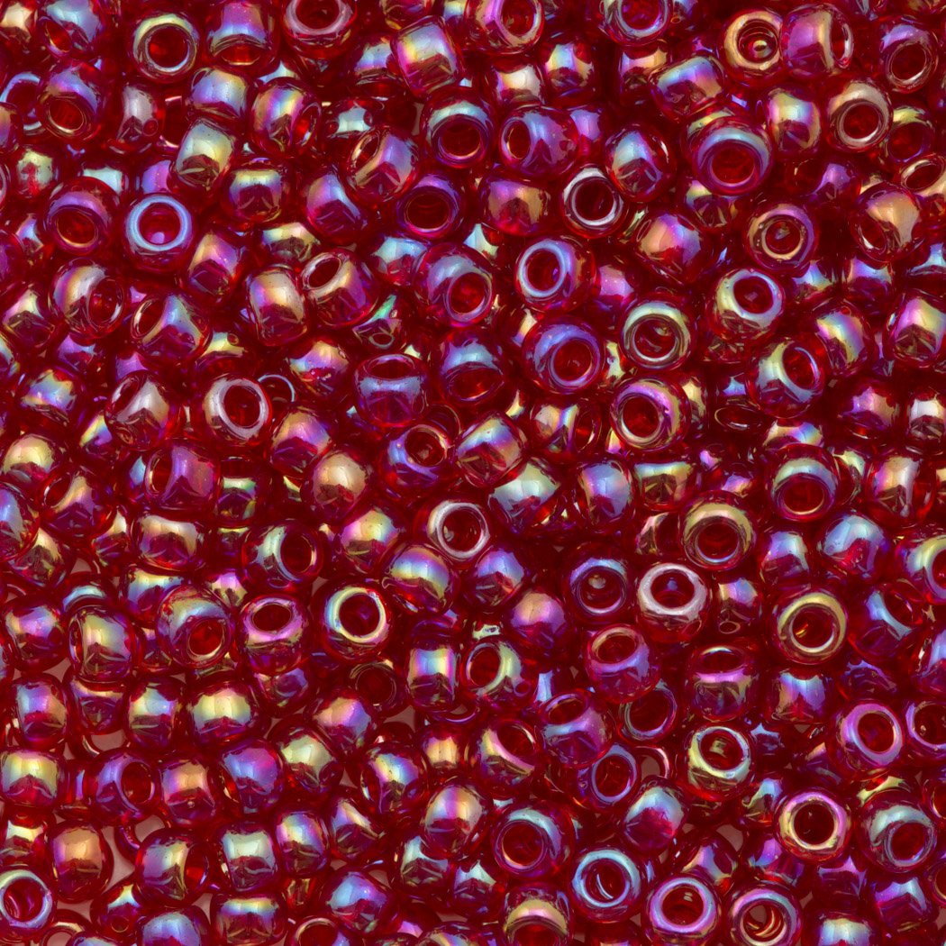 50g Toho Round Seed Beads 6/0 Transparent Dark Ruby AB (165C)