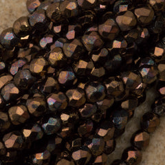 100 Czech Fire Polished 2mm Round Bead Bronze Vega Jet (23980Y)