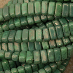 50 CzechMates 3x6mm Two Hole Brick Beads Spring Green Moon Dust (53200MD)