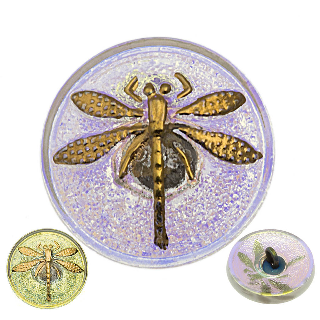 Czech 18mm Transparent Dragonfly AB Luster Glass Button