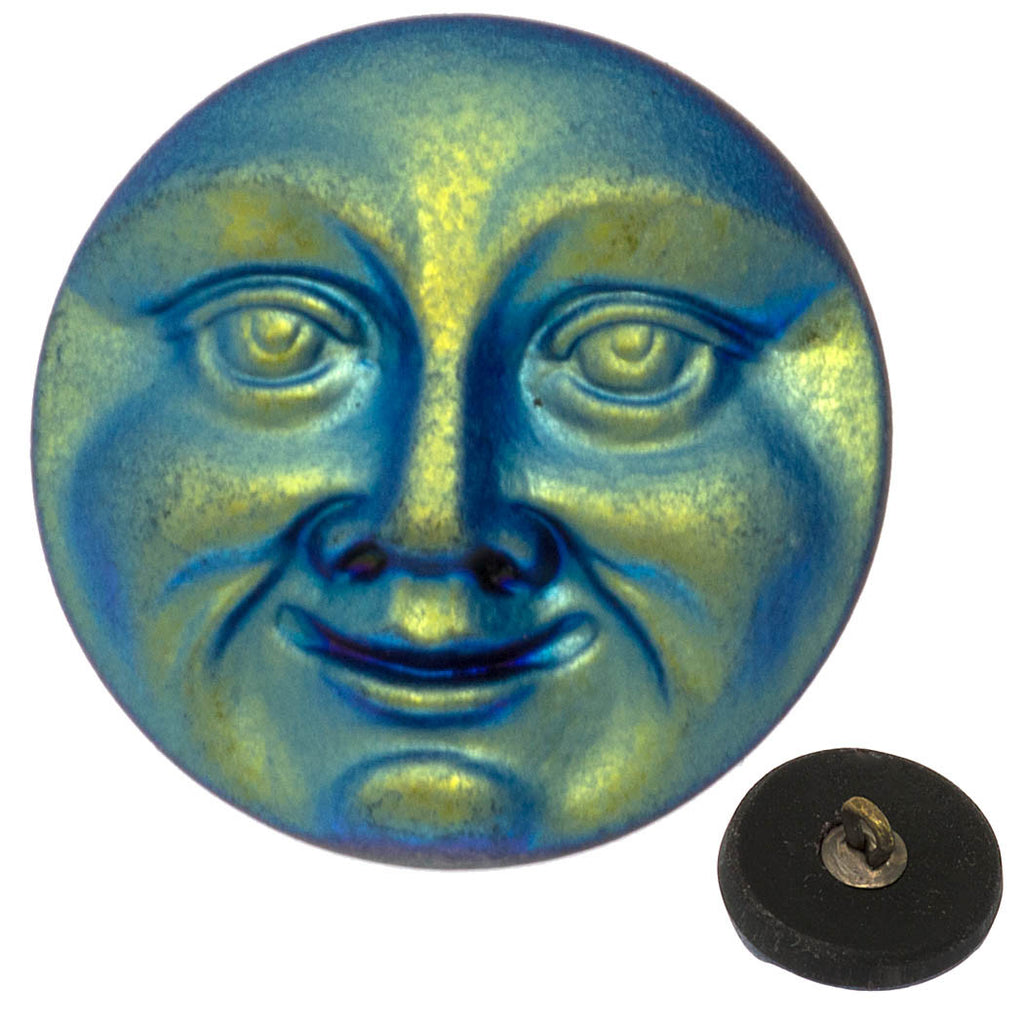 Czech 18mm Moon Face Matte Blue AB Glass Button