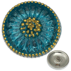 Czech 22mm Daisy Flower Blue Aqua Glass Button