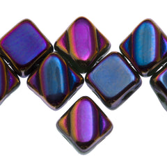 40 Czech Glass 6mm Two Hole Silky Beads Opaque Jade Full Sliperit (53100SP2X)