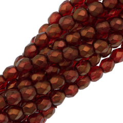 100 Czech Fire Polished 4mm Round Bead Cardinal (29256)