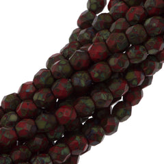 100 Czech Fire Polished 4mm Round Bead Opaque Red Picasso (93200T)