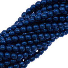 100 Czech 4mm Round Royal Blue Glass Pearl Coat Beads