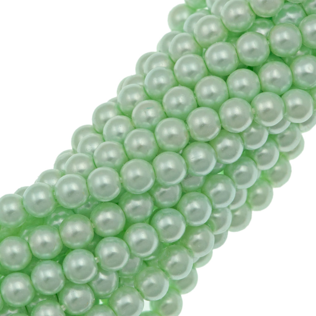100 Czech 4mm Round Mint Glass Pearl Coat Beads