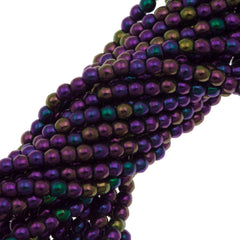 200 Czech 3mm Pressed Glass Round Beads Purple Iris (21495)