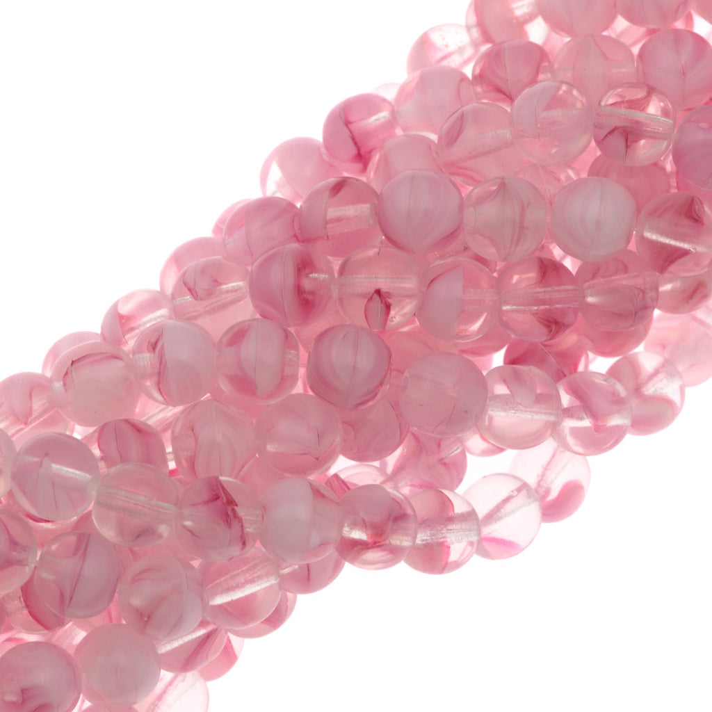 100 Czech 6mm Pressed Glass Round Crystal Pink Beads (75016)