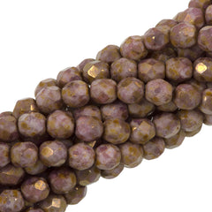 50 Czech Fire Polished 6mm Round Bead Opaque Smoky Topaz Gold Luster (15695P)
