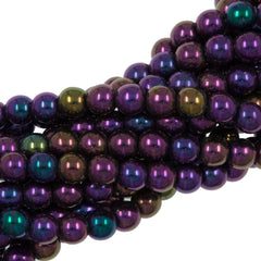 100 Czech 6mm Pressed Glass Round Beads Purple Iris (21495)