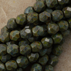 50 Czech Fire Polished 6mm Round Bead Opaque Olive Picasso (53420T)