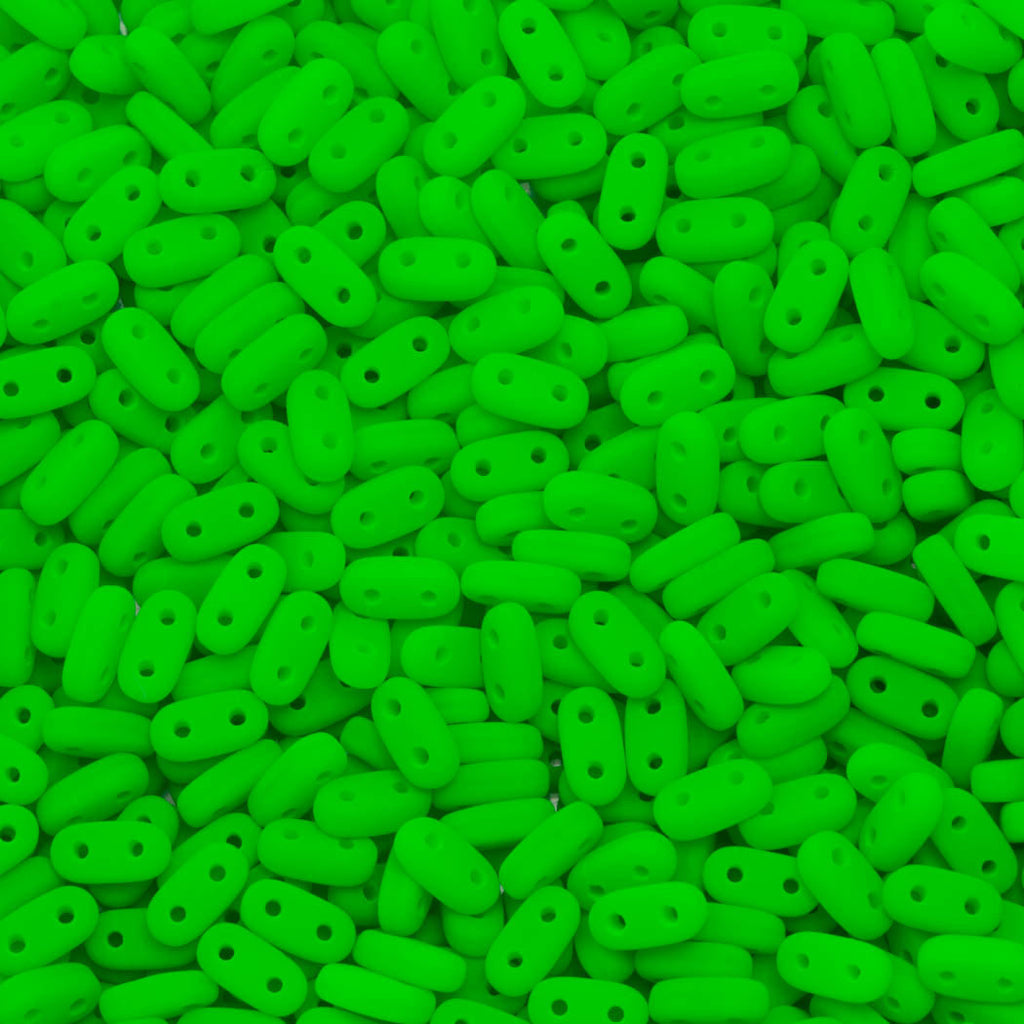 CzechMates 2x6mm Two Hole Bar Neon Green Beads 15g (25124)