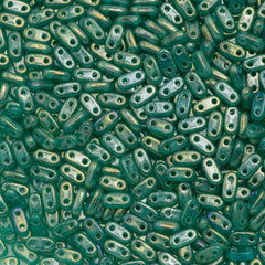 CzechMates 2x6mm Two Hole Bar Atlantis Green Luster Iris Beads 15g (52060LR)