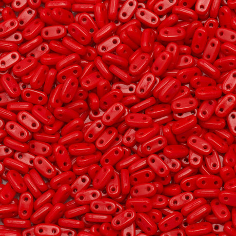 CzechMates 2x6mm Two Hole Bar Opaque Red Beads 8g Tube (93200)