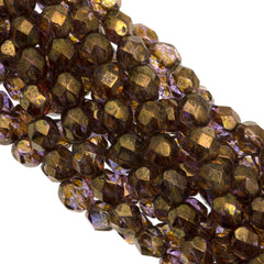 50 Czech Fire Polished 6mm Round Bead Transparent Gold Topaz Luster (15695)