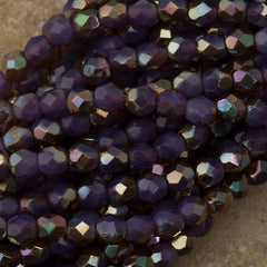 100 Czech Fire Polished 4mm Round Bead Milky Amethyst Celsian (21010Z)