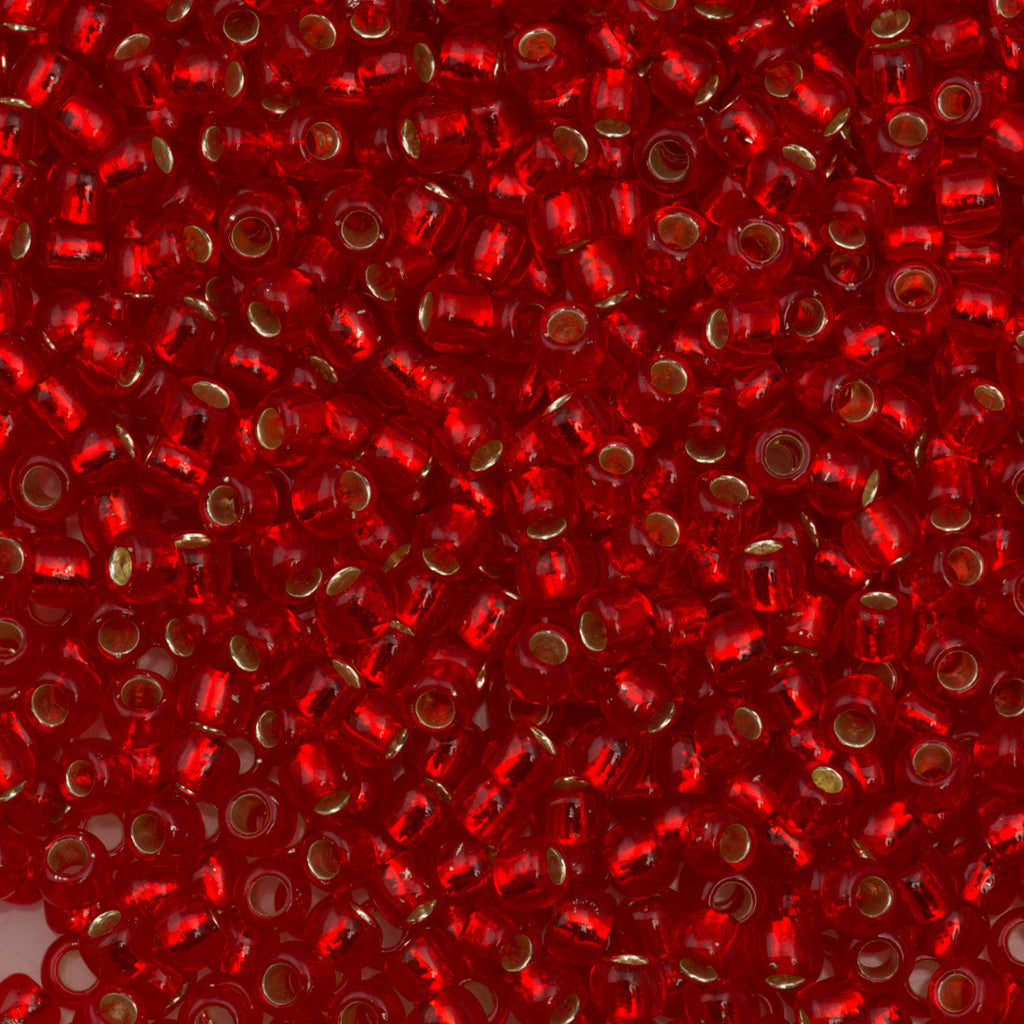 Toho Round Seed Bead 8/0 Silver Lined Ruby 2.5-inch tube (25B)