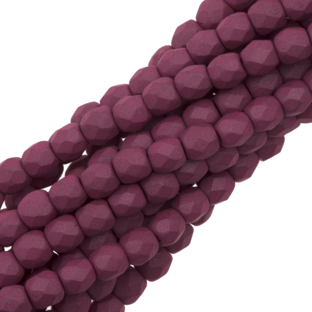 100 Czech Fire Polished 3mm Round Bead Saturated Lavender (29565)