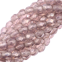 100 Czech Fire Polished 4mm Round Bead Amethyst Luster (20040L)