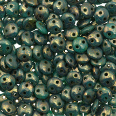 50 CzechMates 6mm Two Hole Lentil Turquoise Bronze Picasso Beads (63130BT)