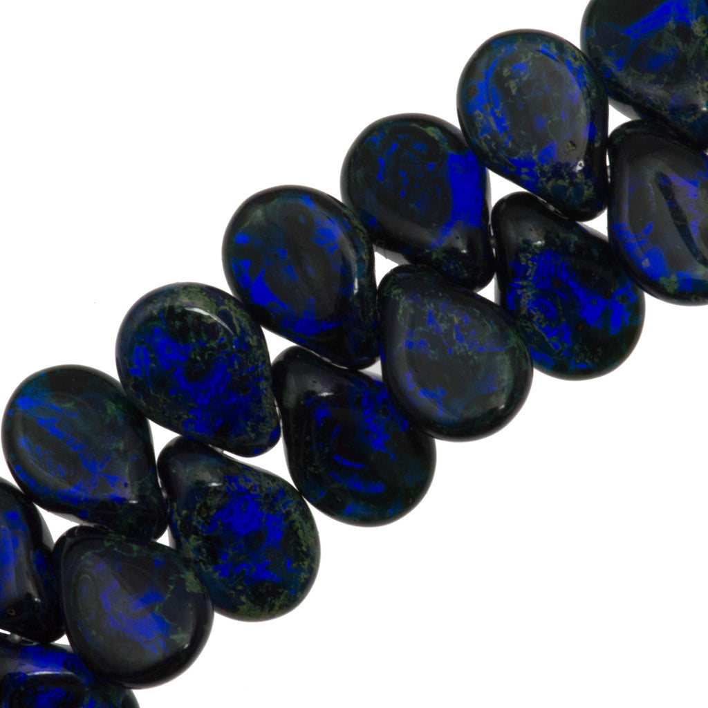 65 Preciosa Pip Opaque Cobalt Blue Travertin Beads (30090TV)