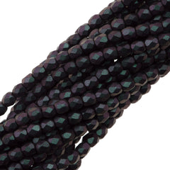 100 Czech Fire Polished 3mm Round Bead Polychrome Deep Purple (29024)