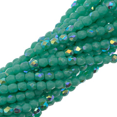 100 Czech Fire Polished 3mm Round Bead Turquoise AB (63120X)