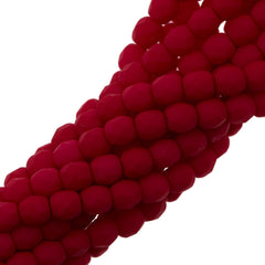 100 Czech Fire Polished 4mm Round Bead Saturated Red (25144)