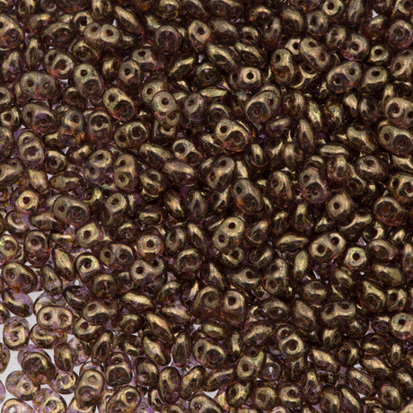 Super Duo 2x5mm Two Hole Beads Transparent Topaz Gold Luster 22g Tube (15695)