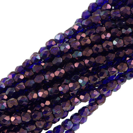 100 Czech Fire Polished 3mm Round Bead Cobalt Vega (30090E)