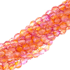 100 Czech Fire Polished 4mm Round Bead Dual Coated Fuchsia Cantaloupe (48016)