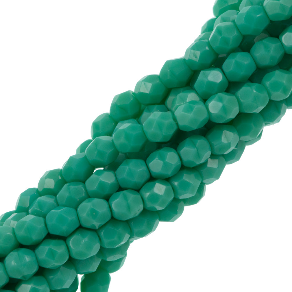 100 Czech Fire Polished 4mm Round Bead Green Turquoise (53130)