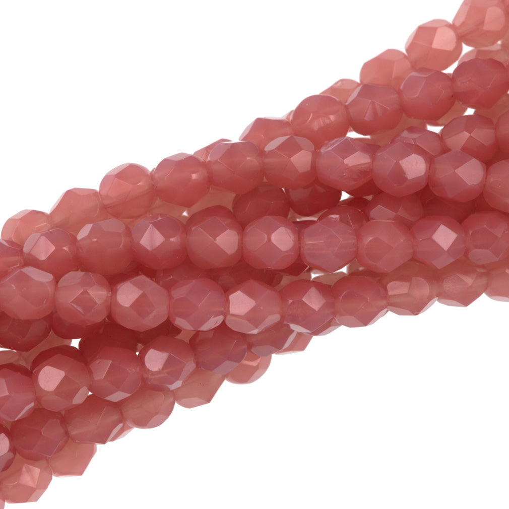 50 Czech Fire Polished 6mm Round Bead Milky Pink (71010)